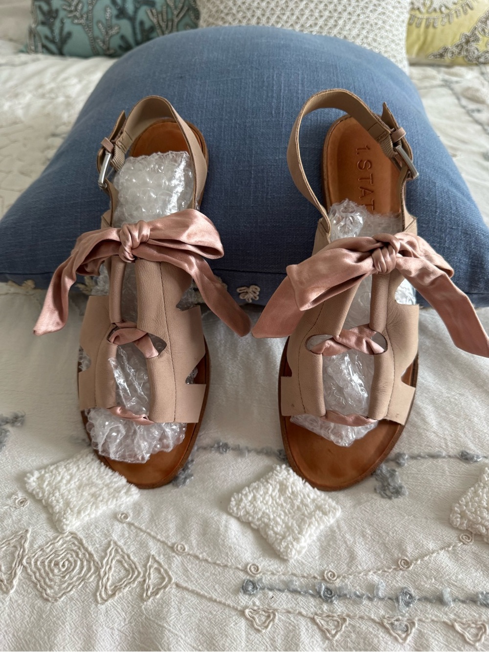 1. State Women's Blush Pink Ribbon Sandals